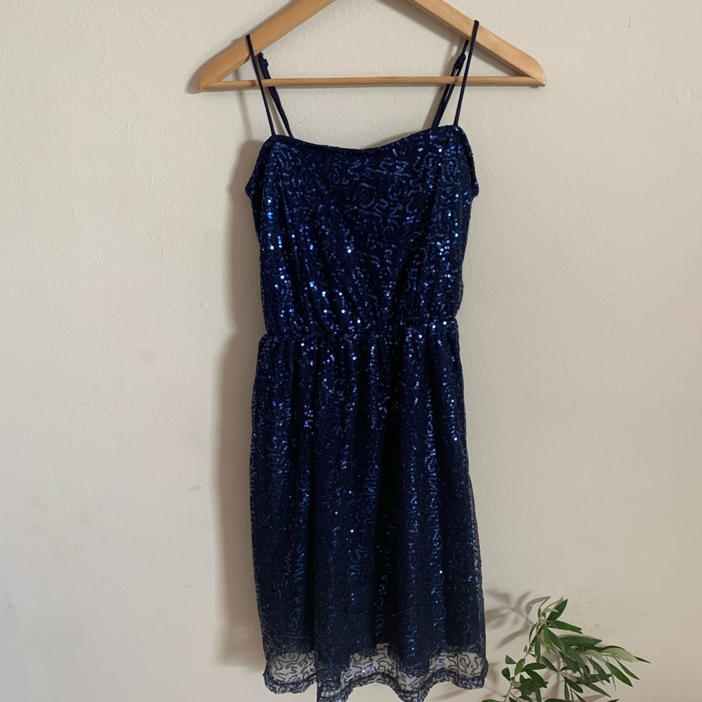 Blue Sequin Spaghetti Strap Dress NWOT